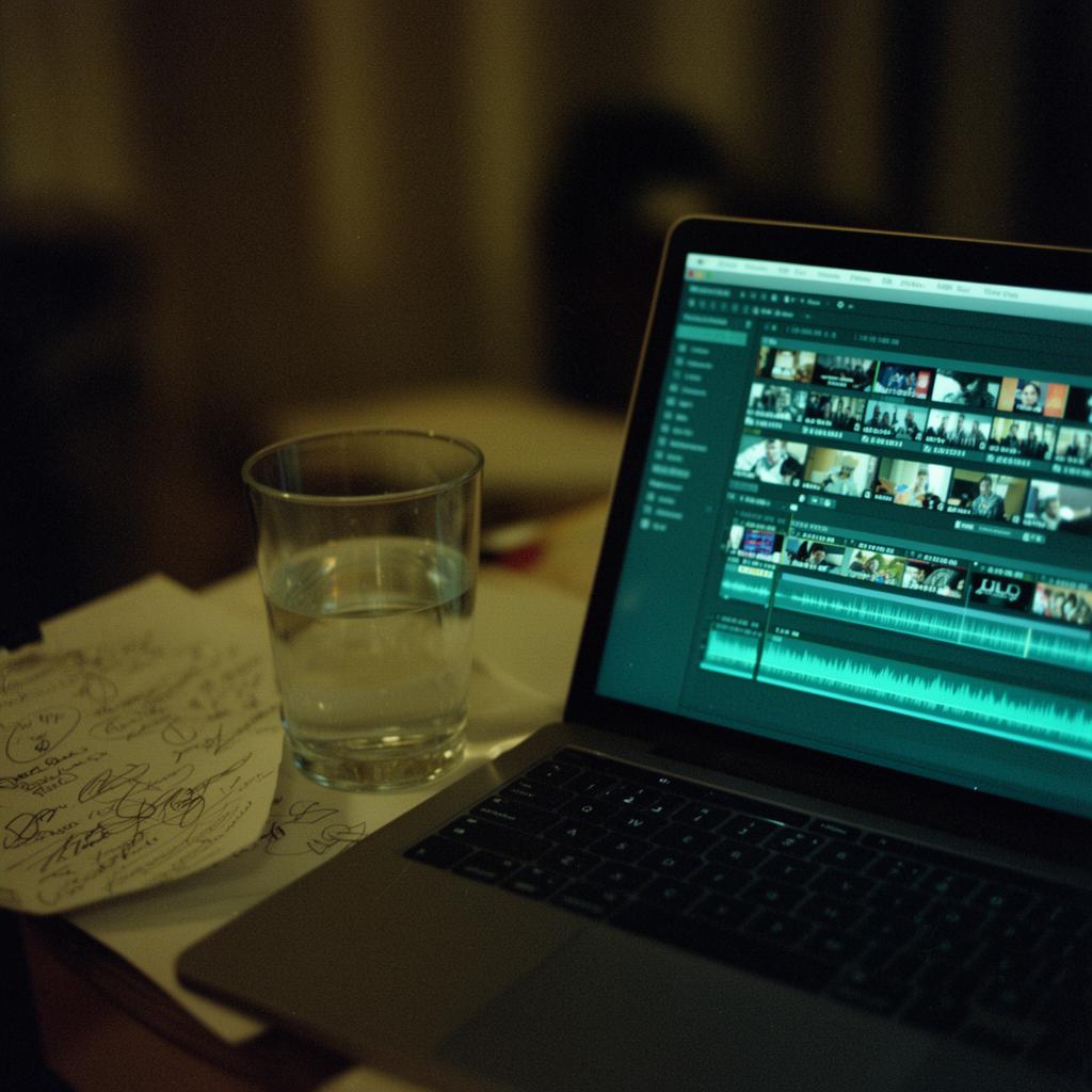 Offene Videoschnitt-Timeline mit vielen Clips und Notizen