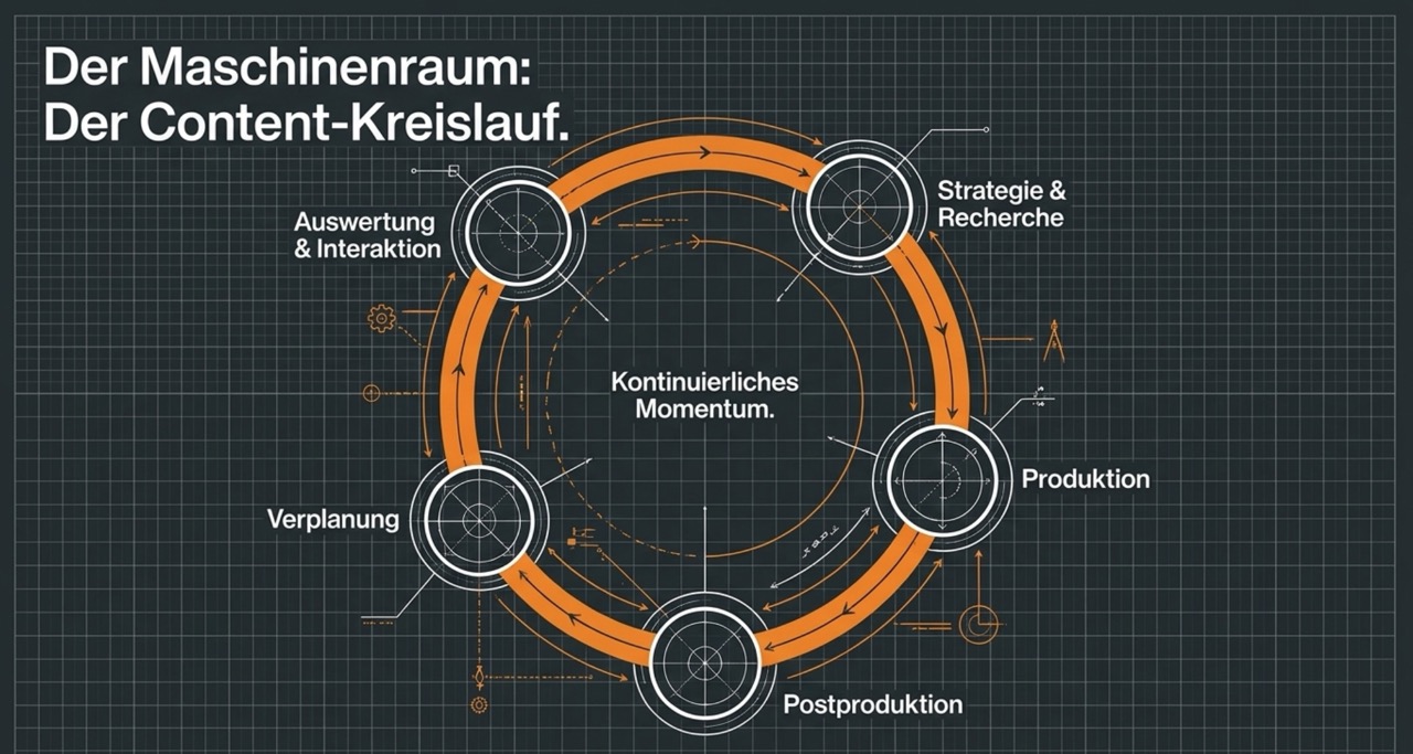 Der Maschinenraum: Der Content-Kreislauf mit kontinuierlichem Momentum.